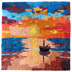 Mosaïque Bateau et Couché de soleil.